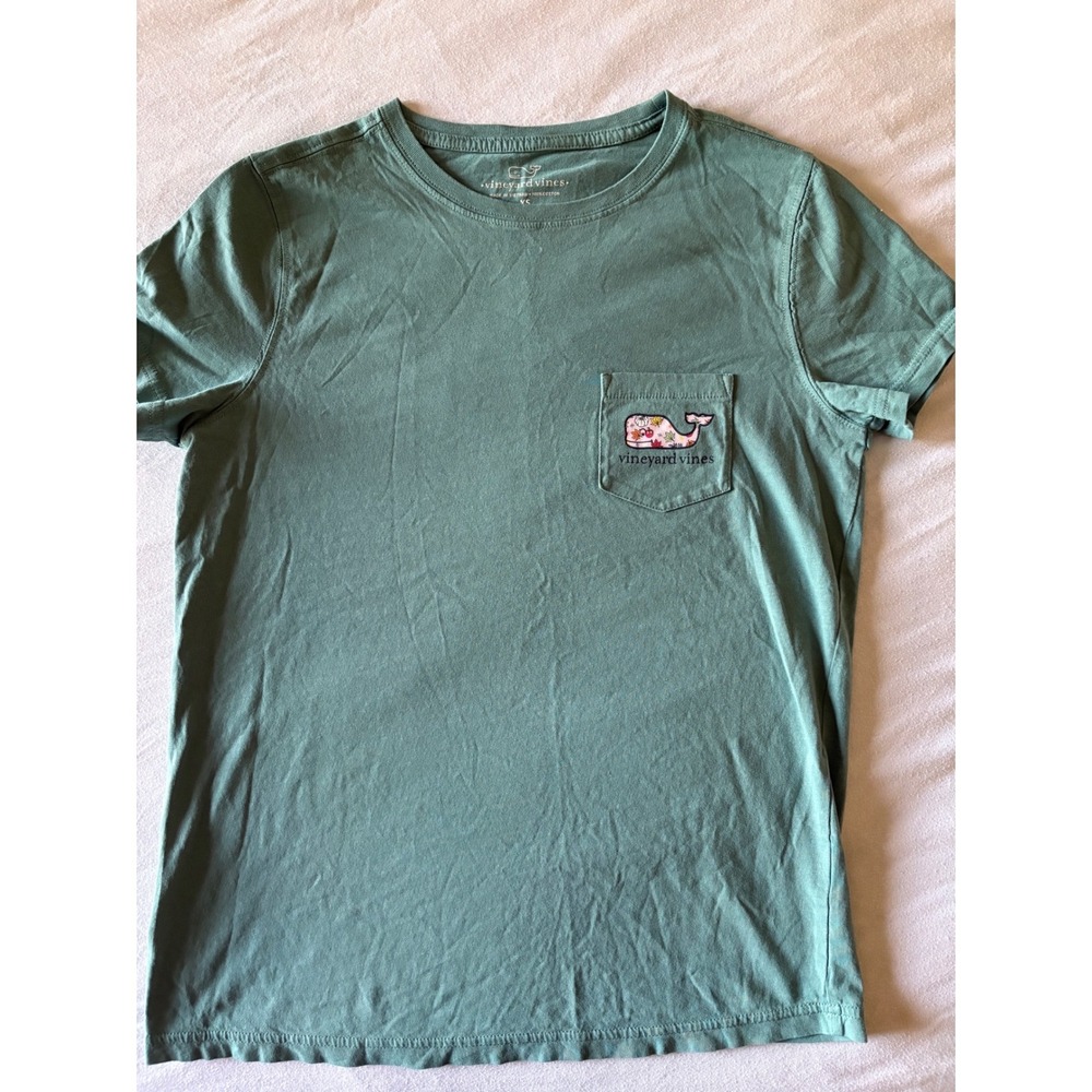 Vineyard Vines Pocket T-Shirt Womens XS Teal Fall Pumpkin Preppy Autumn Cottage - Picture 2 of 6